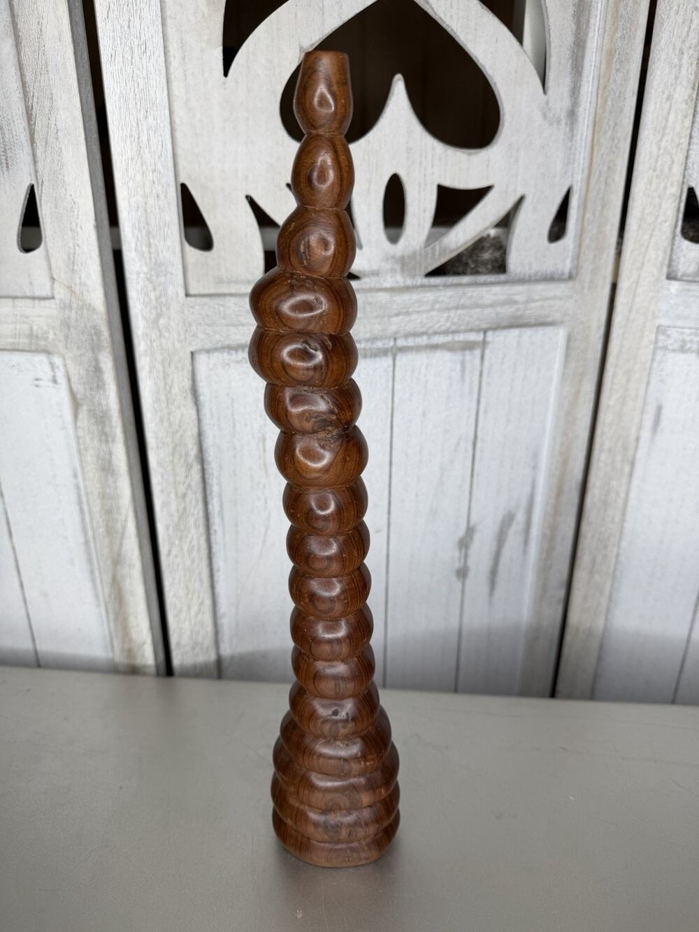 Wooden Mid Century Modern Hand Carved Round Bubble Vase Decor VTG Unique Art